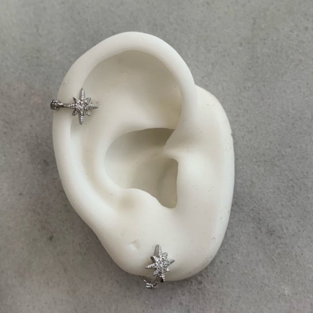 Silver Crystal Star Burst Small Huggie Hoop Earrings
Brand New - Picture 5 of 5